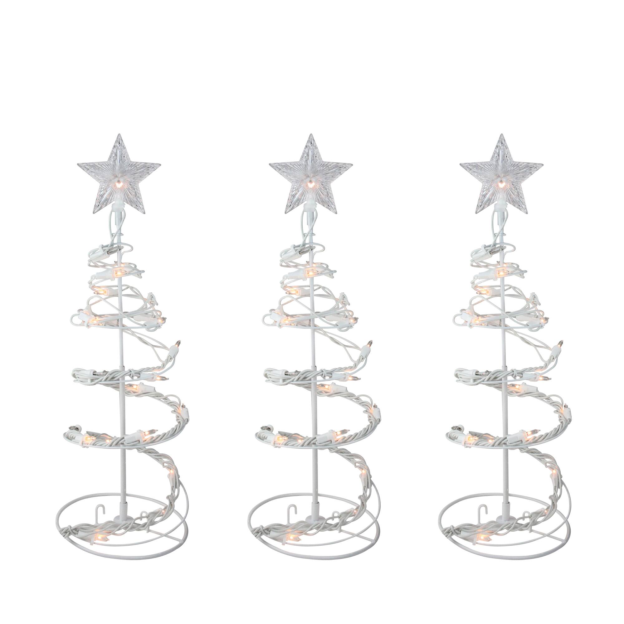 18" White Clear Lighted Spiral Cone Walkway Outdoor Décor Christmas Trees, 3ct.